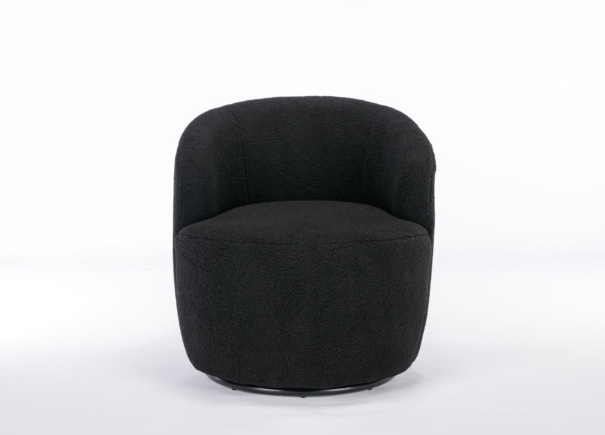 Teddy Fabric Swivel Accent Armchair Barrel Chair With Black Powder Coating Metal Ring,Black Black Foam Wool