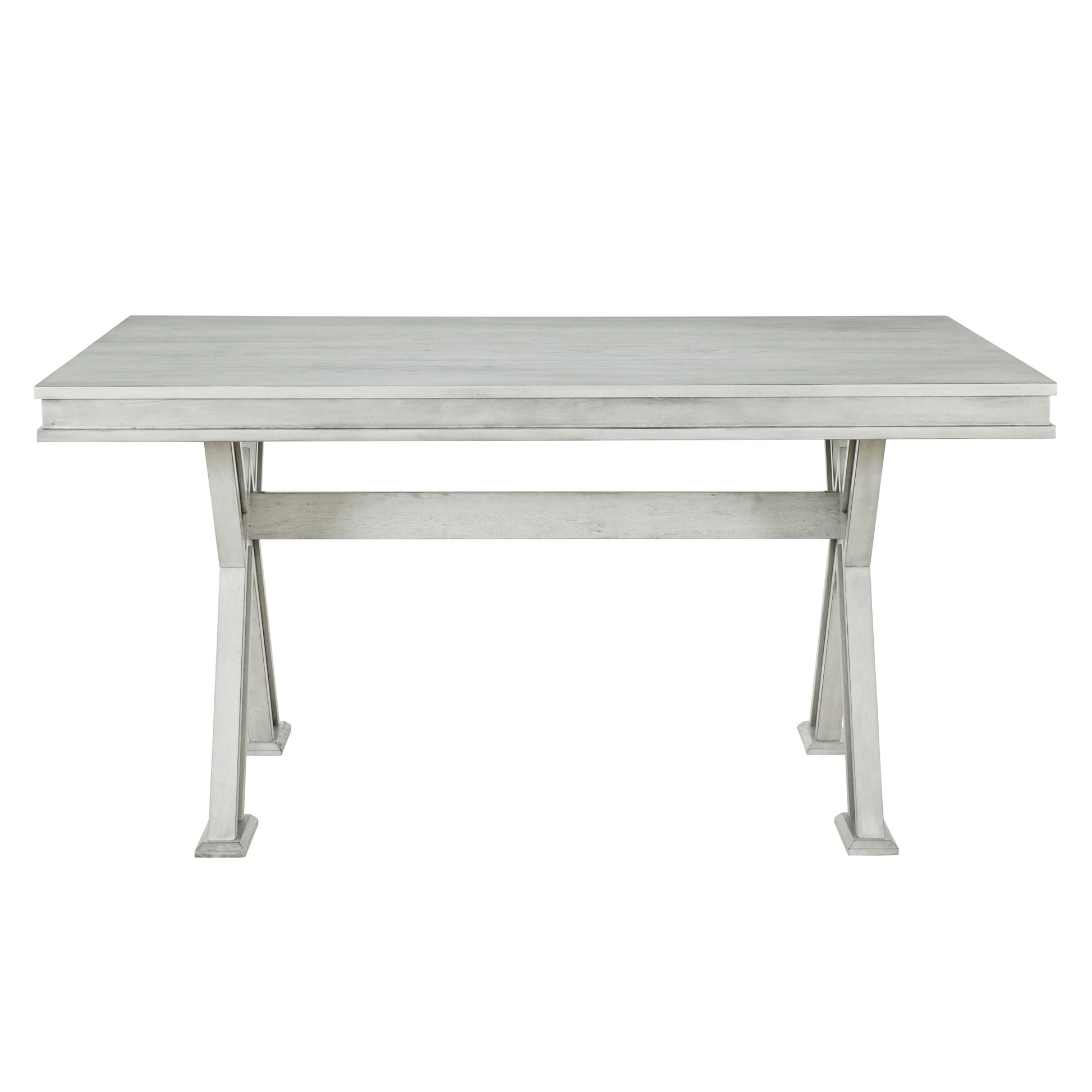 6 Piece Retro 59"L Rectangular Dining Table Set, Table With Unique Legs And 4 Upholstered Chairs & 1 Bench For Dining Room And Kitchen White Wood Dining Room Distressed Finish Rubberwood Rectangular Dining Table With Chair And Bench Upholstered Chair