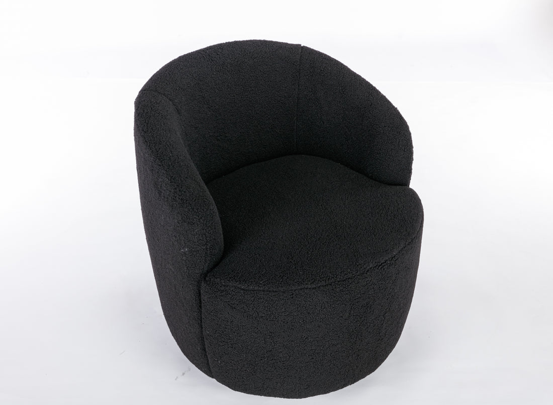 Teddy Fabric Swivel Accent Armchair Barrel Chair With Black Powder Coating Metal Ring,Black Black Foam Wool