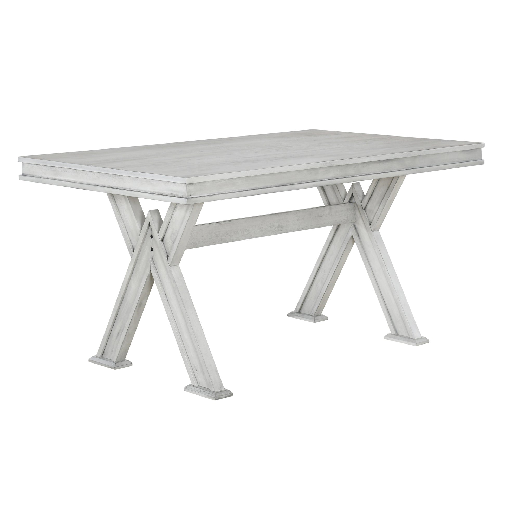 6 Piece Retro 59"L Rectangular Dining Table Set, Table With Unique Legs And 4 Upholstered Chairs & 1 Bench For Dining Room And Kitchen White Wood Dining Room Distressed Finish Rubberwood Rectangular Dining Table With Chair And Bench Upholstered Chair