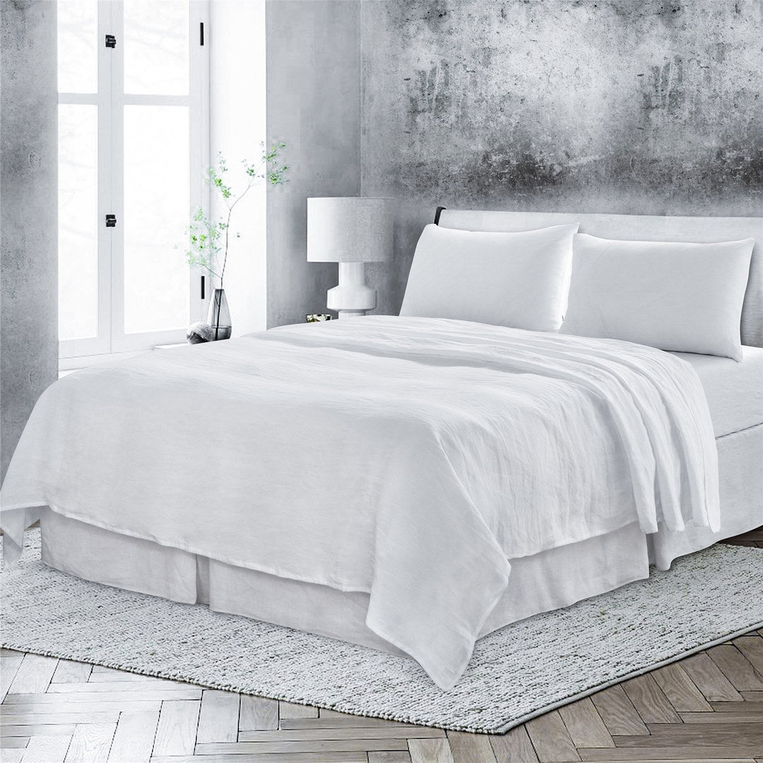 4 Pcs King Bedding Set, Premium Linen Bedding Sheets & Pillowcases, Bed In A Bag King Size Bed Set, White Bedding Sheet & Pillowcase Sets White Linen Linen