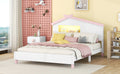 Full Size Wood Platform Bed With House Shaped Headboard And Motion Activated Night Lights White Pink White Pink Wood