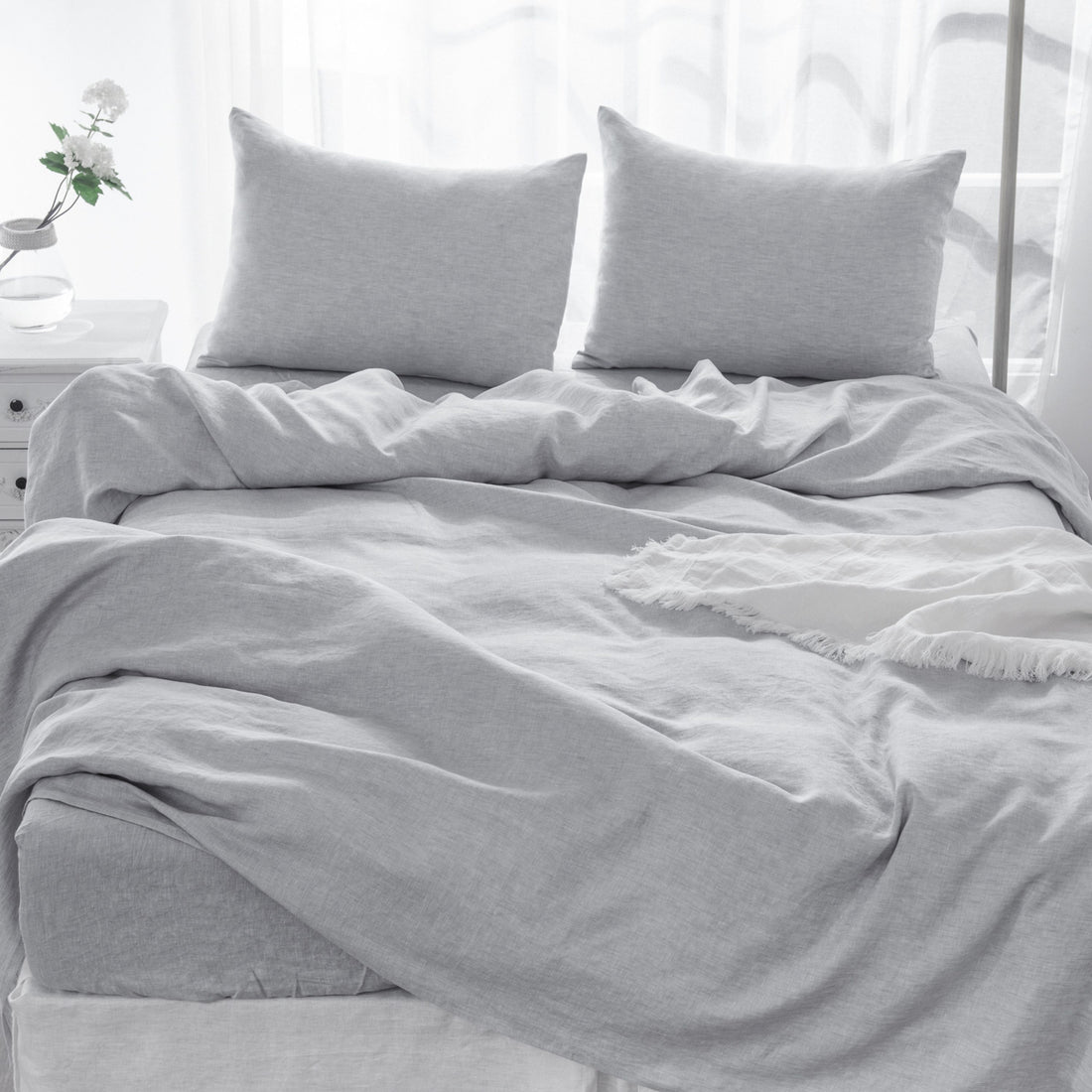 4 Pcs California King Bed Set, Premium Linen Bedding Sheets & Pillowcases, California King Bed In A Bag, Cloud Bedding Sheet & Pillowcase Sets White Linen Linen
