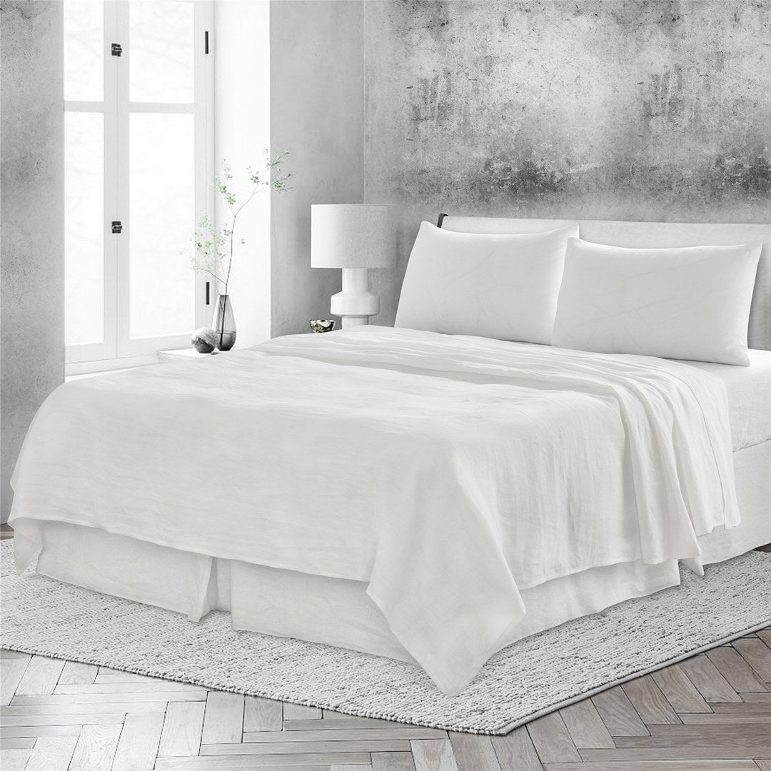 4 Pcs Bedding Sets Queen, Premium Linen Bedding Sheets & Pillowcases, Queen Bedding Sets, Soft White Bedding Sheet & Pillowcase Sets White Linen Linen
