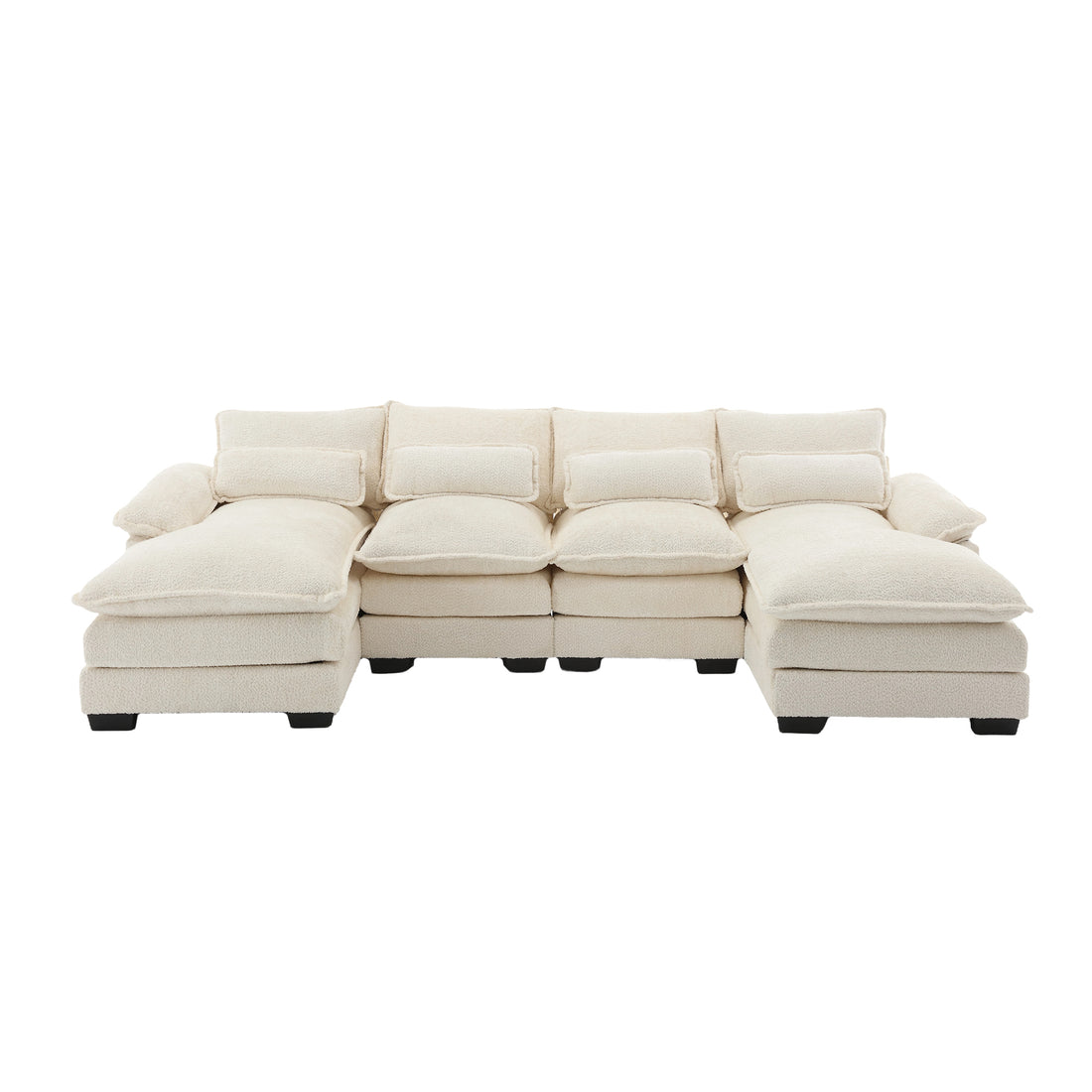 United We Win Modern Large Chenille Fabric U Shape Sectional Sofa Beige Chenille