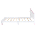 Full Size Wood Platform Bed With House Shaped Headboard And Motion Activated Night Lights White Pink White Pink Wood