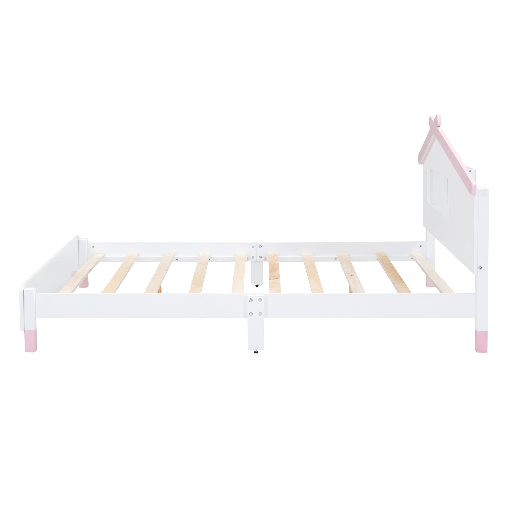 Full Size Wood Platform Bed With House Shaped Headboard And Motion Activated Night Lights White Pink White Pink Wood