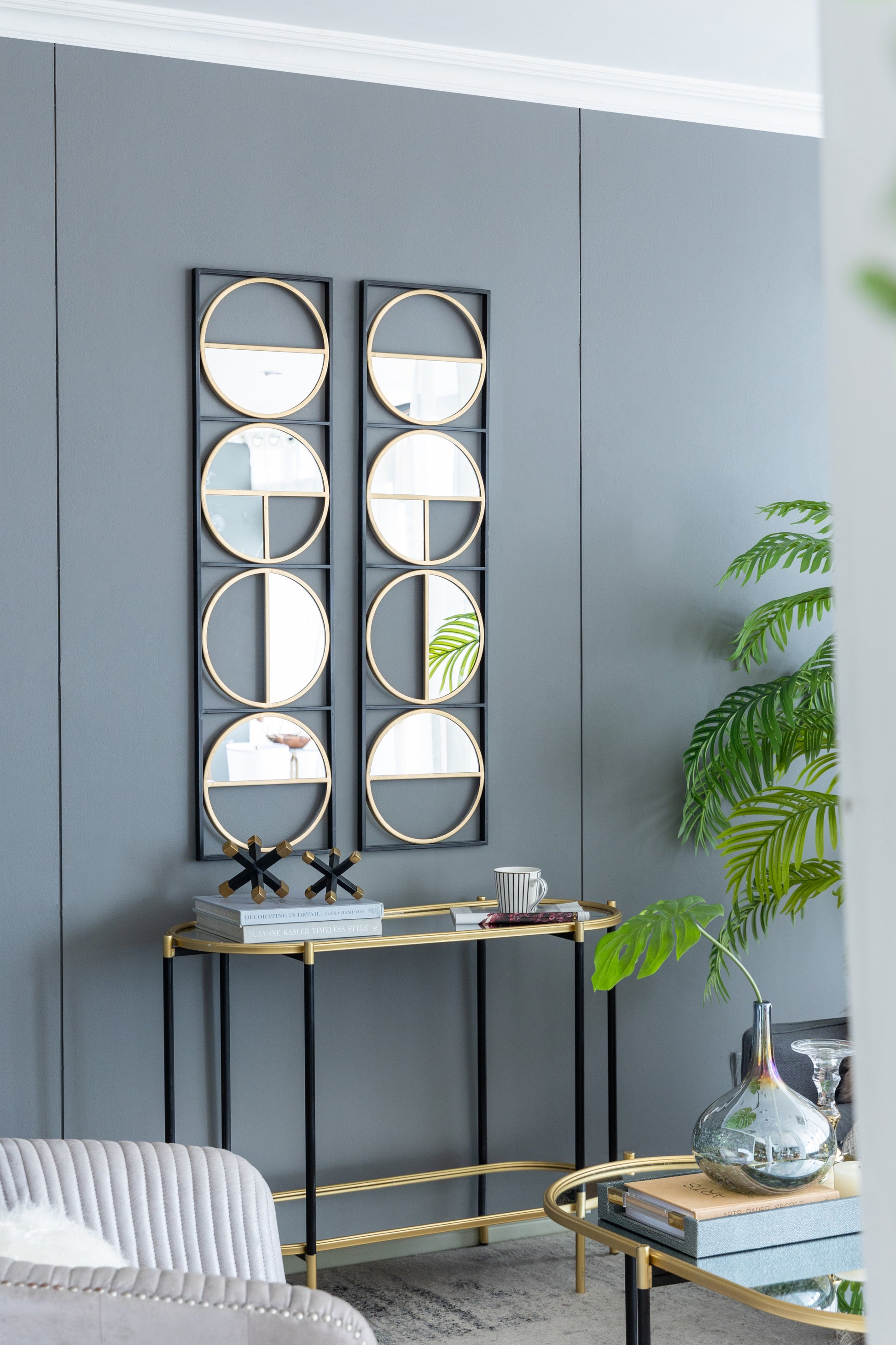 47.2" Eclectic Styling Metal Beaded Black Wall Mirror With Contemporary Design For Bedroom,Liveroom & Entryway Golden Black Iron