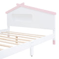 Full Size Wood Platform Bed With House Shaped Headboard And Motion Activated Night Lights White Pink White Pink Wood