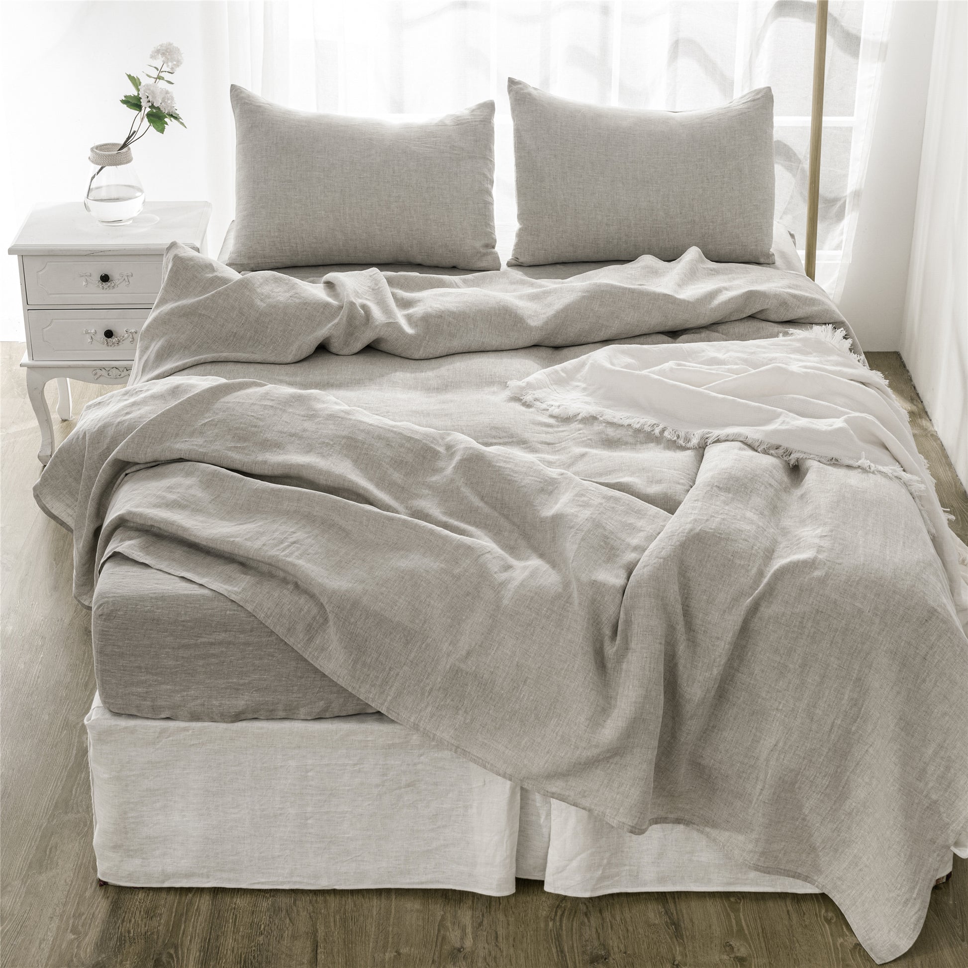 4 Pcs King Bedding Set, Premium Linen Bedding Sheets & Pillowcases, Bed In A Bag King Size Bed Set, Greige Bedding Sheet & Pillowcase Sets Greige Linen Linen