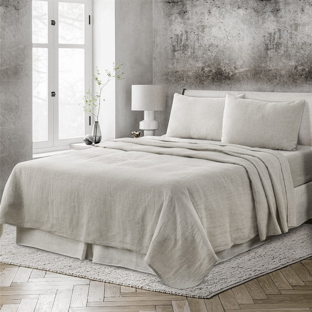 4 Pcs California King Bed Set, Premium Linen Bedding Sheets & Pillowcases, California King Bed In A Bag, Greige Bedding Sheet & Pillowcase Sets Greige Linen Linen