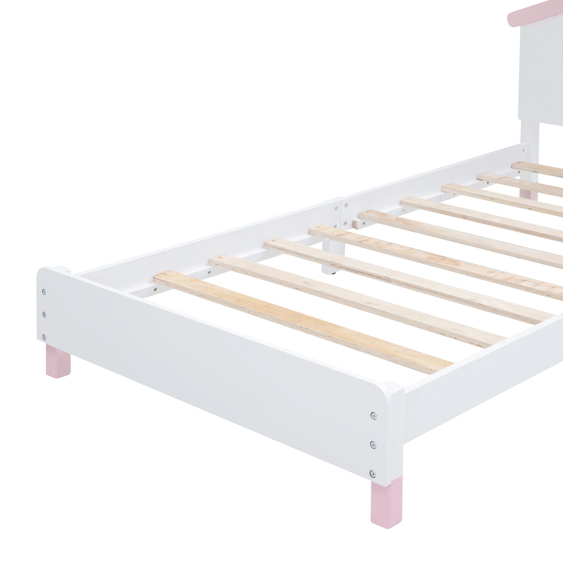 Twin Size Wood Platform Bed With House Shaped Headboard And Motion Activated Night Lights White Pink White Pink Wood