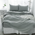 4 Pcs King Bedding Set, Premium Linen Bedding Sheets & Pillowcases, Bed In A Bag King Size Bed Set, Sea Glass Bedding Sheet & Pillowcase Sets Grey Linen Linen