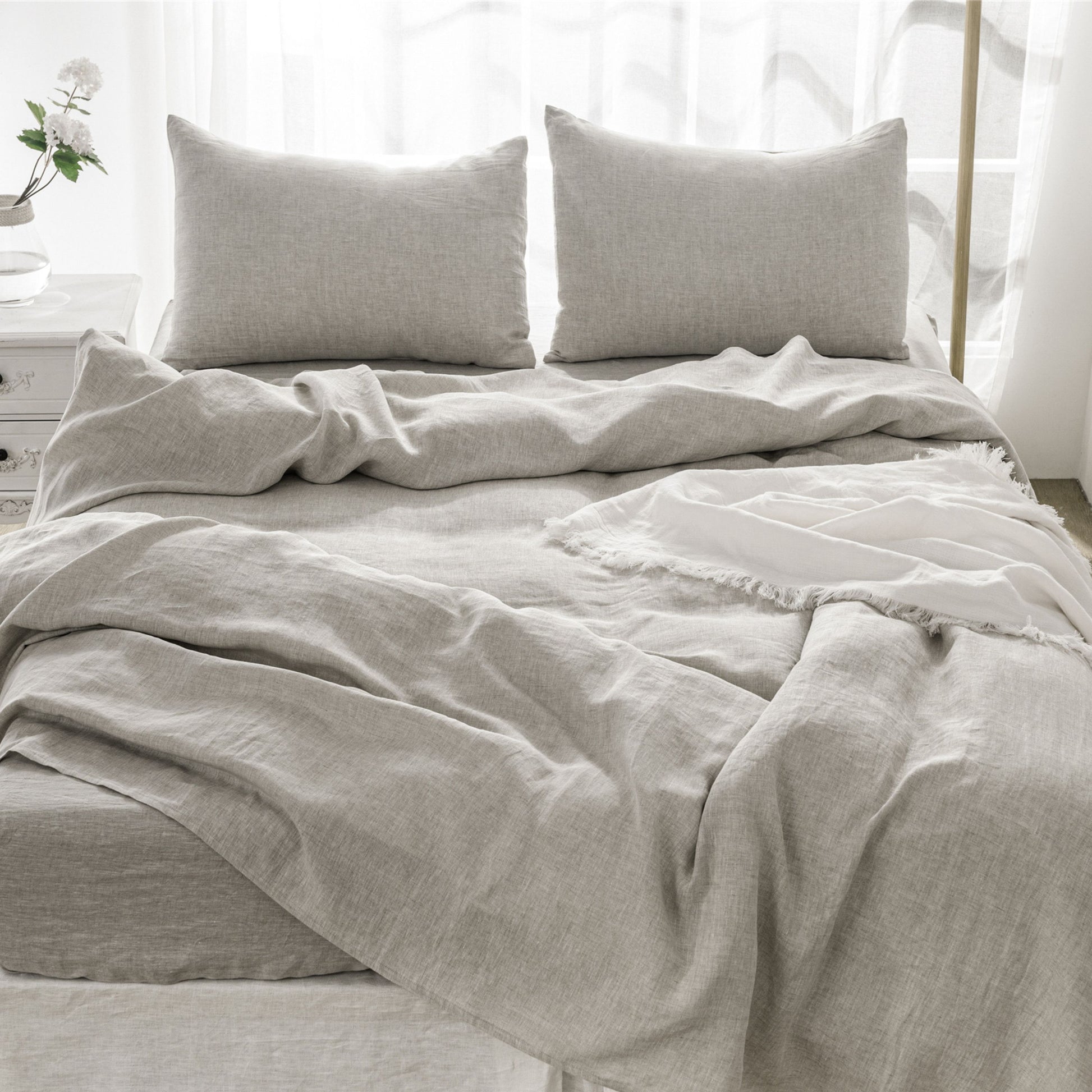 4 Pcs Bedding Sets Queen, Premium Linen Bedding Sheets & Pillowcases, Queen Bedding Sets, Greige Bedding Sheet & Pillowcase Sets Greige Linen Linen
