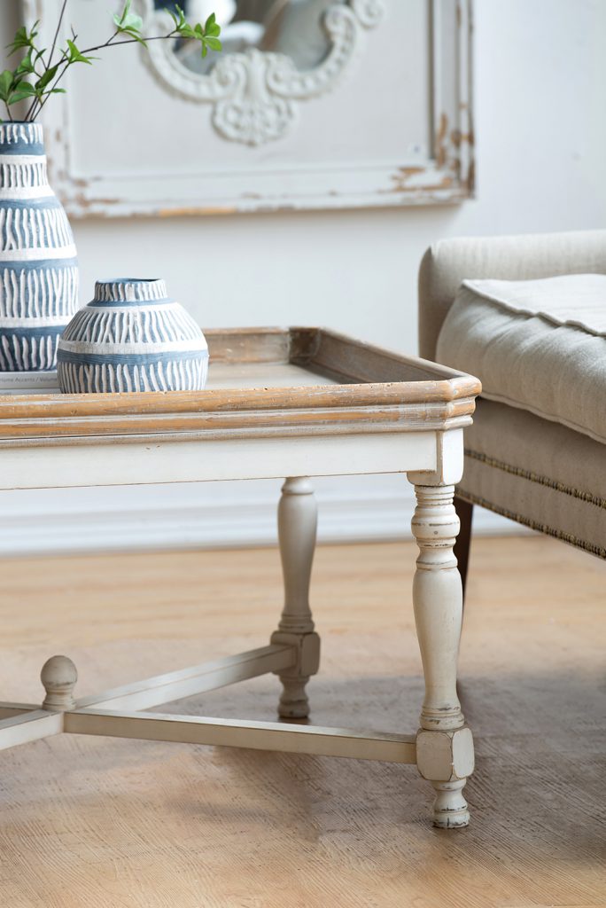 33X33X19" Square Alcott Coffee Table, French Countory Tray Table White Brown Primary Living Space American Traditional,Antique,European,French Country,Rustic Fir Wood