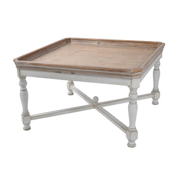 33X33X19" Square Alcott Coffee Table, French Countory Tray Table White Brown Primary Living Space American Traditional,Antique,European,French Country,Rustic Fir Wood