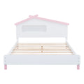Full Size Wood Platform Bed With House Shaped Headboard And Motion Activated Night Lights White Pink White Pink Wood