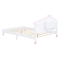 Full Size Wood Platform Bed With House Shaped Headboard And Motion Activated Night Lights White Pink White Pink Wood