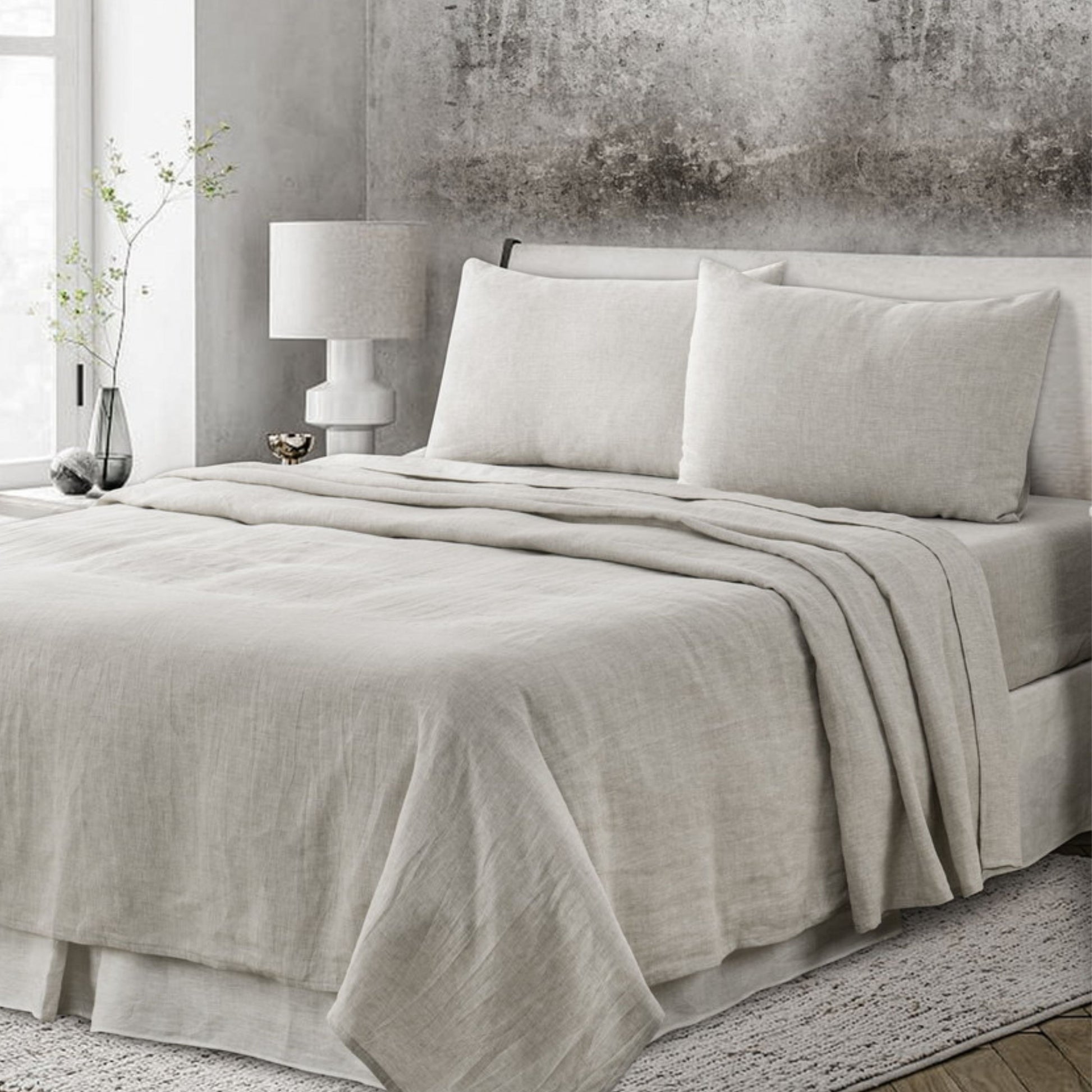 4 Pcs Bedding Sets Queen, Premium Linen Bedding Sheets & Pillowcases, Queen Bedding Sets, Greige Bedding Sheet & Pillowcase Sets Greige Linen Linen