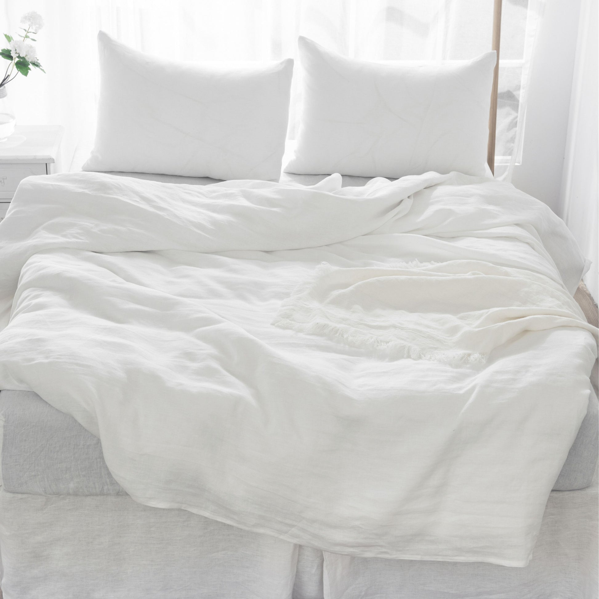 4 Pcs Bedding Sets Queen, Premium Linen Bedding Sheets & Pillowcases, Queen Bedding Sets, Soft White Bedding Sheet & Pillowcase Sets White Linen Linen
