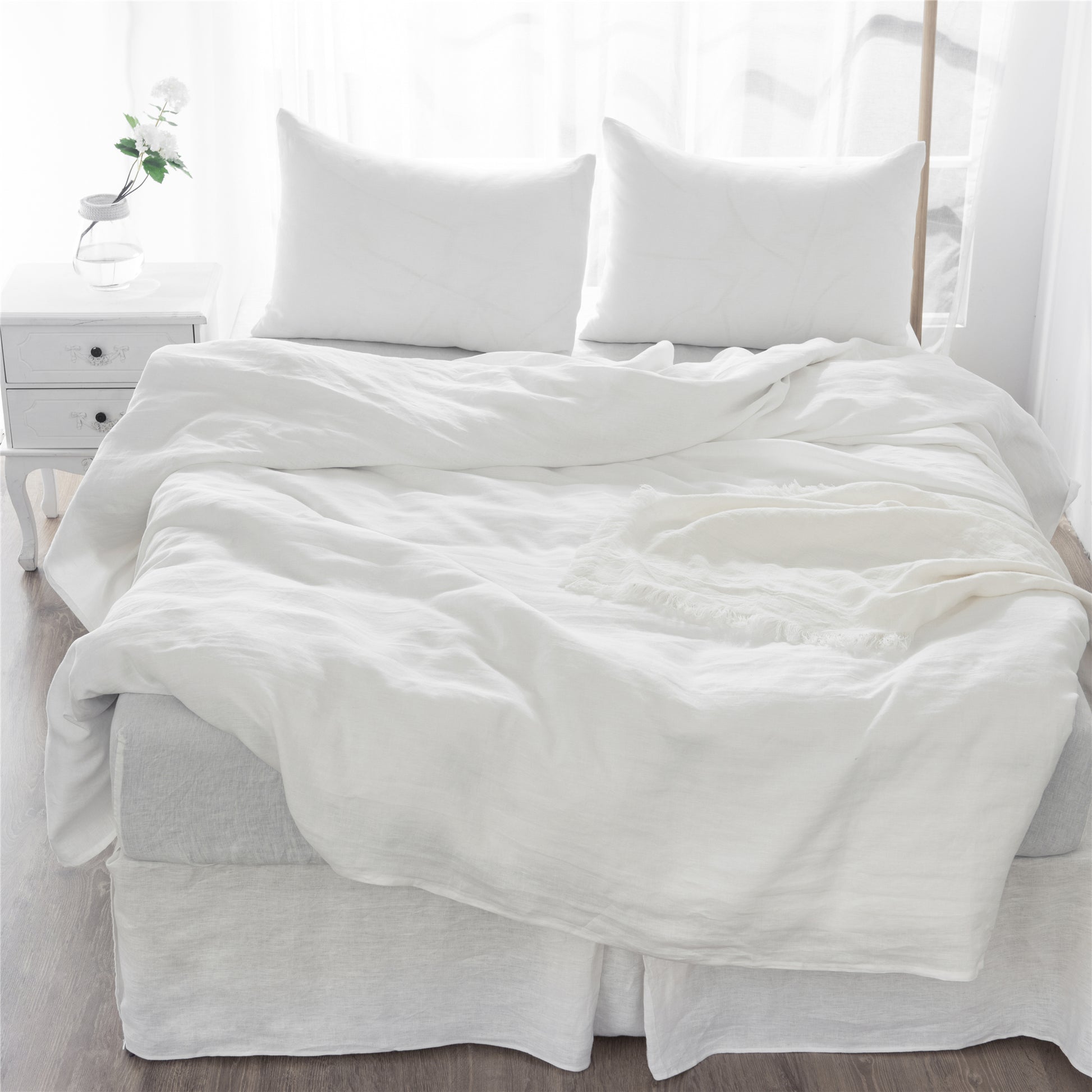 4 Pcs Bedding Sets Queen, Premium Linen Bedding Sheets & Pillowcases, Queen Bedding Sets, Soft White Bedding Sheet & Pillowcase Sets White Linen Linen