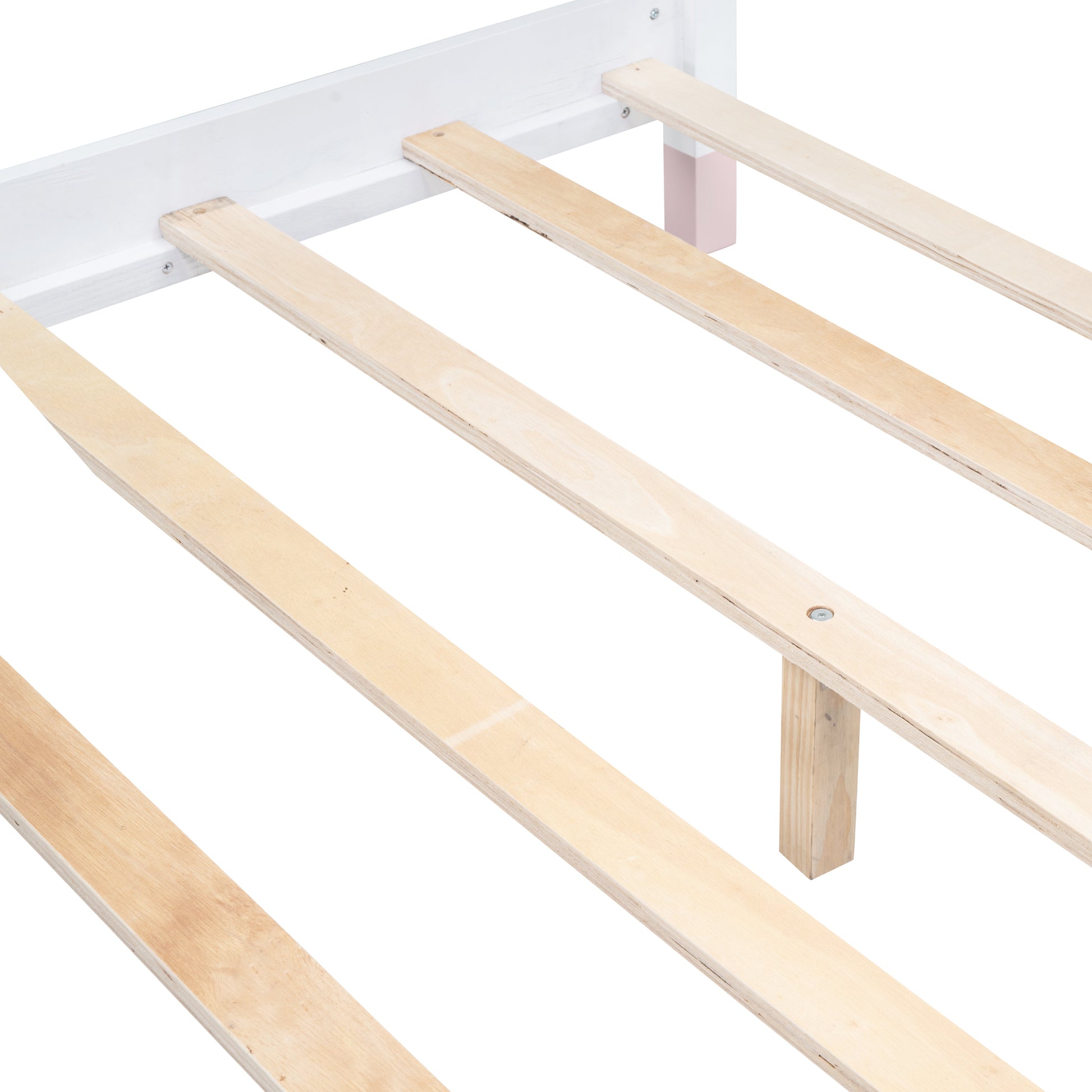 Full Size Wood Platform Bed With House Shaped Headboard And Motion Activated Night Lights White Pink White Pink Wood