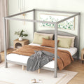 King Size Canopy Platform Bed With Headboard And Support Legs, Grey Wash Box Spring Not Required Grey Wood Pine