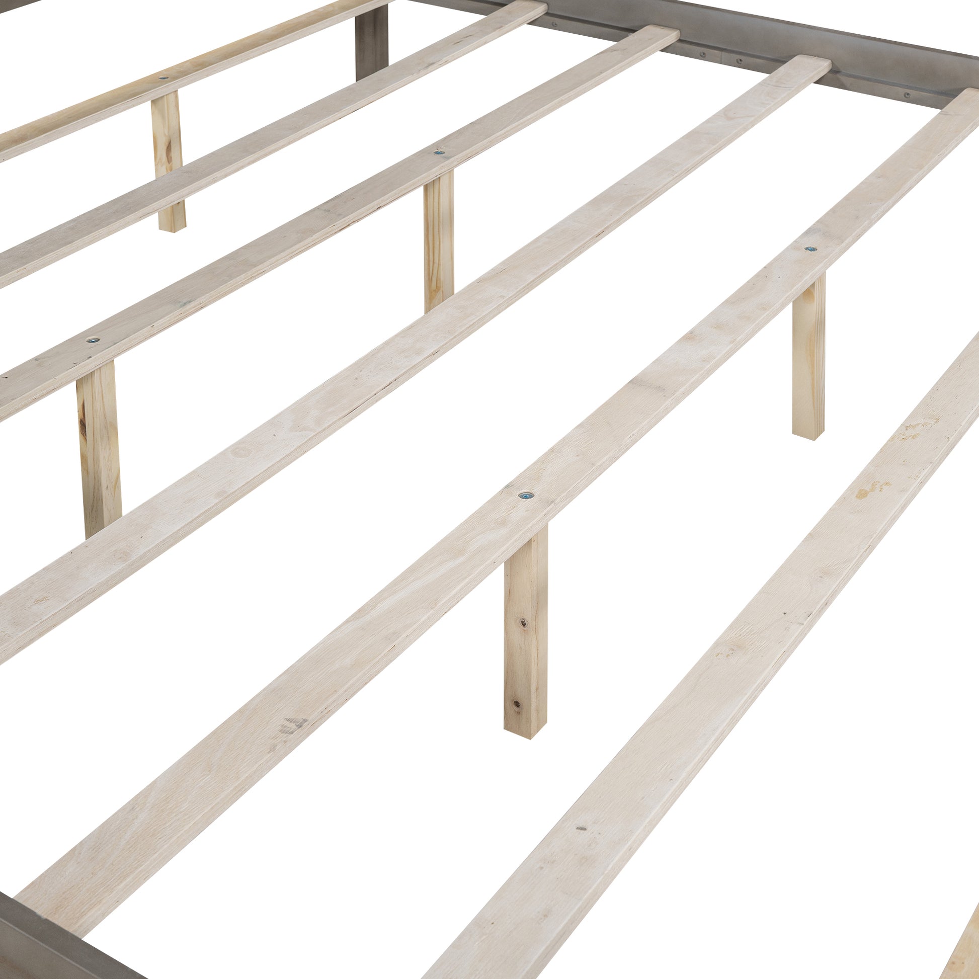 King Size Canopy Platform Bed With Headboard And Support Legs, Brown Wash Box Spring Not Required Brown Wood Pine