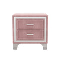 Mid Century Vintage Nightstand With Metal Legs For Bedroom, Velvet Bedside Table With 2 Drawers, Fully Assembled Except Legs And Handles, Pink Pink Velvet
