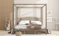 King Size Canopy Platform Bed With Headboard And Support Legs, Brown Wash Box Spring Not Required Brown Wood Pine