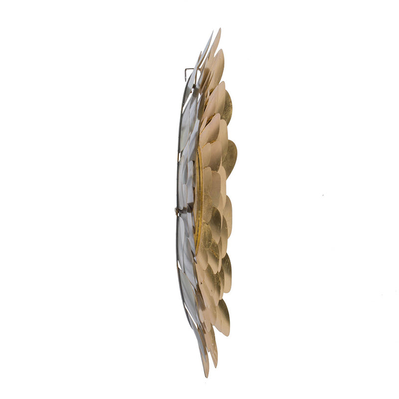 D31.5X3" Gold Mirrored Floral Wall Decor, Wall Mirror For Living Room Entryway Gold Iron