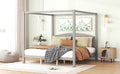 King Size Canopy Platform Bed With Headboard And Support Legs, Grey Wash Box Spring Not Required Grey Wood Pine