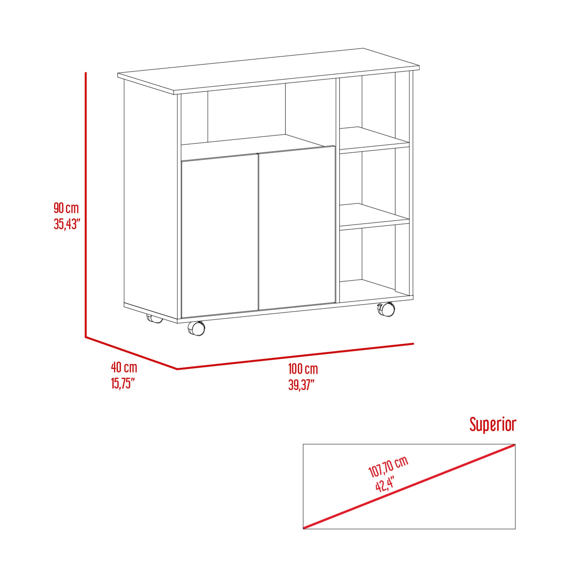 Kitchen Island Kamkacht, One Cabinet, Four Open Shelves, Light Oak White Finish Light Oak Particle Board