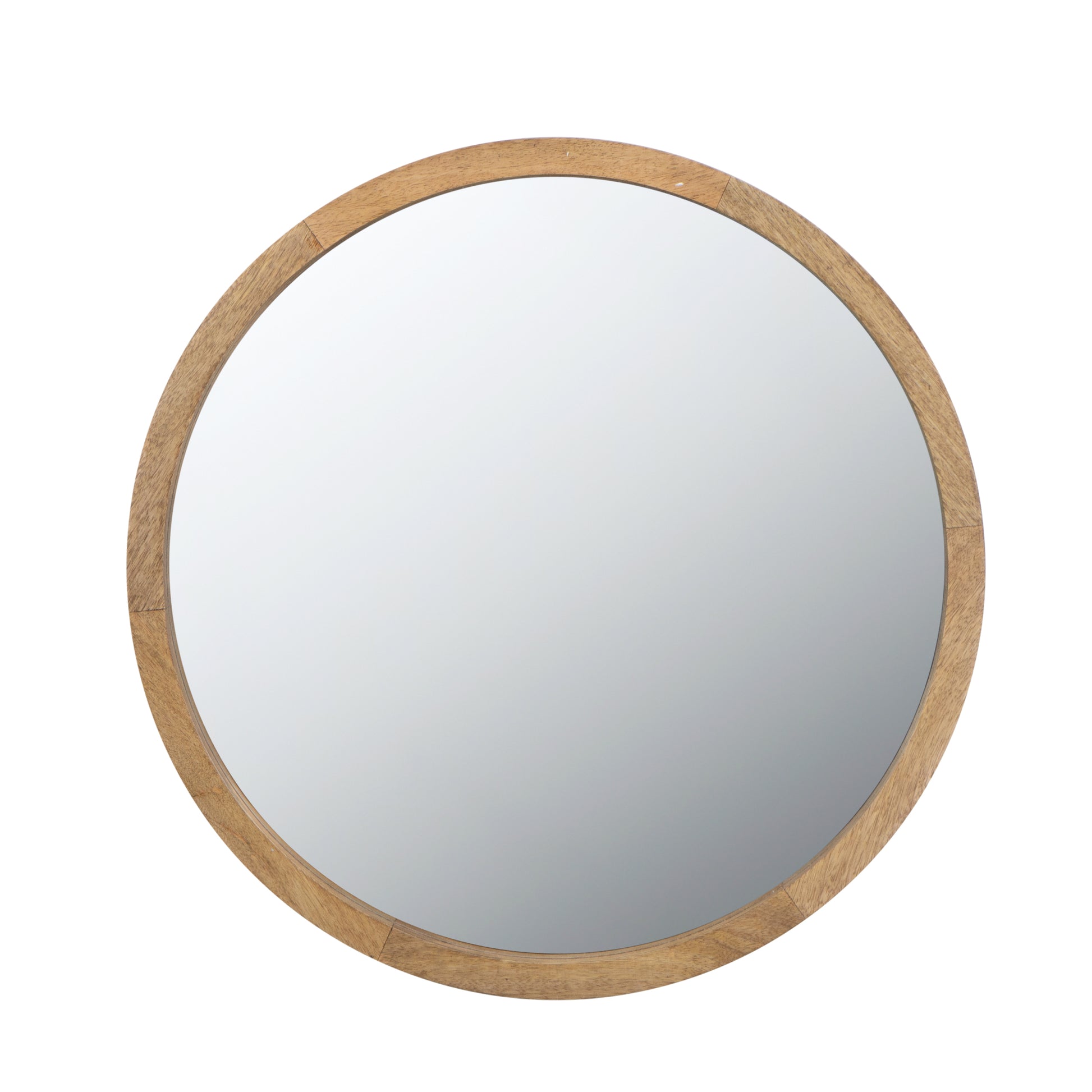 20" X 20" Circle Wall Mirror With Wooden Frame, Wall Mirror For Living Room, Dining Room, Foyer, Bathroom, Office Brown Wood Glass
