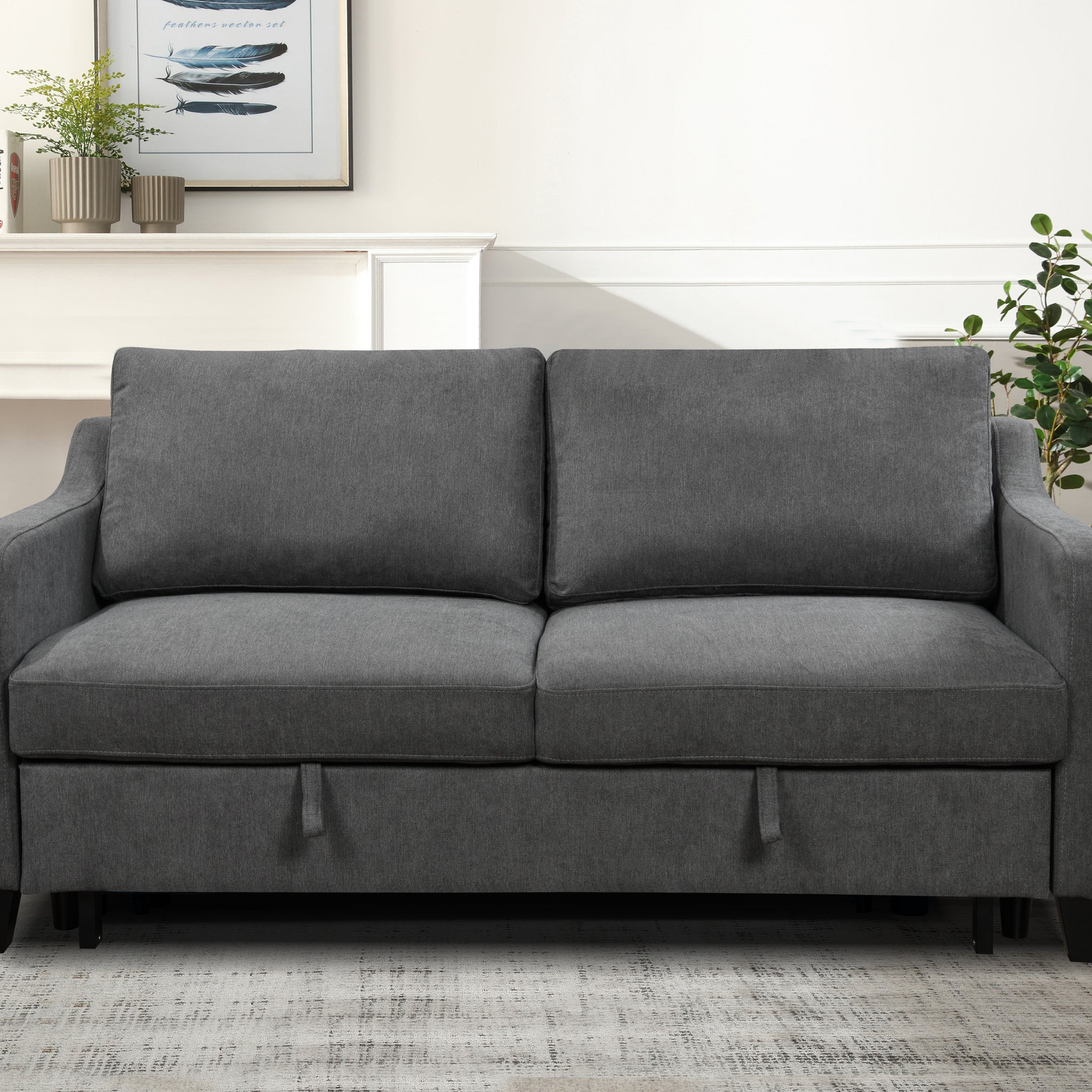 69" 3 In 1 Convertible Queen Sleeper Sofa Bed, Modern Fabric Loveseat Futon Sofa Couch W Pullout Bed, Beautiful Seat Lounge Sofa W Reclining Backrest, Furniture For Living Room, Dark Grey Espresso Wood Primary Living Space Extra Heavy Duty Eucalyptus 3