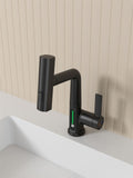 Pull Out Lift Led Temperature Digital Display Bathroom Basin Faucet, Single Handle 360 Rotatable Waterfall 3 In 1 Basin Tap With Adjustable Height Matte Black One Matte Black Deck Mounted Matte