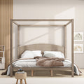King Size Canopy Platform Bed With Headboard And Support Legs, Brown Wash Box Spring Not Required Brown Wood Pine