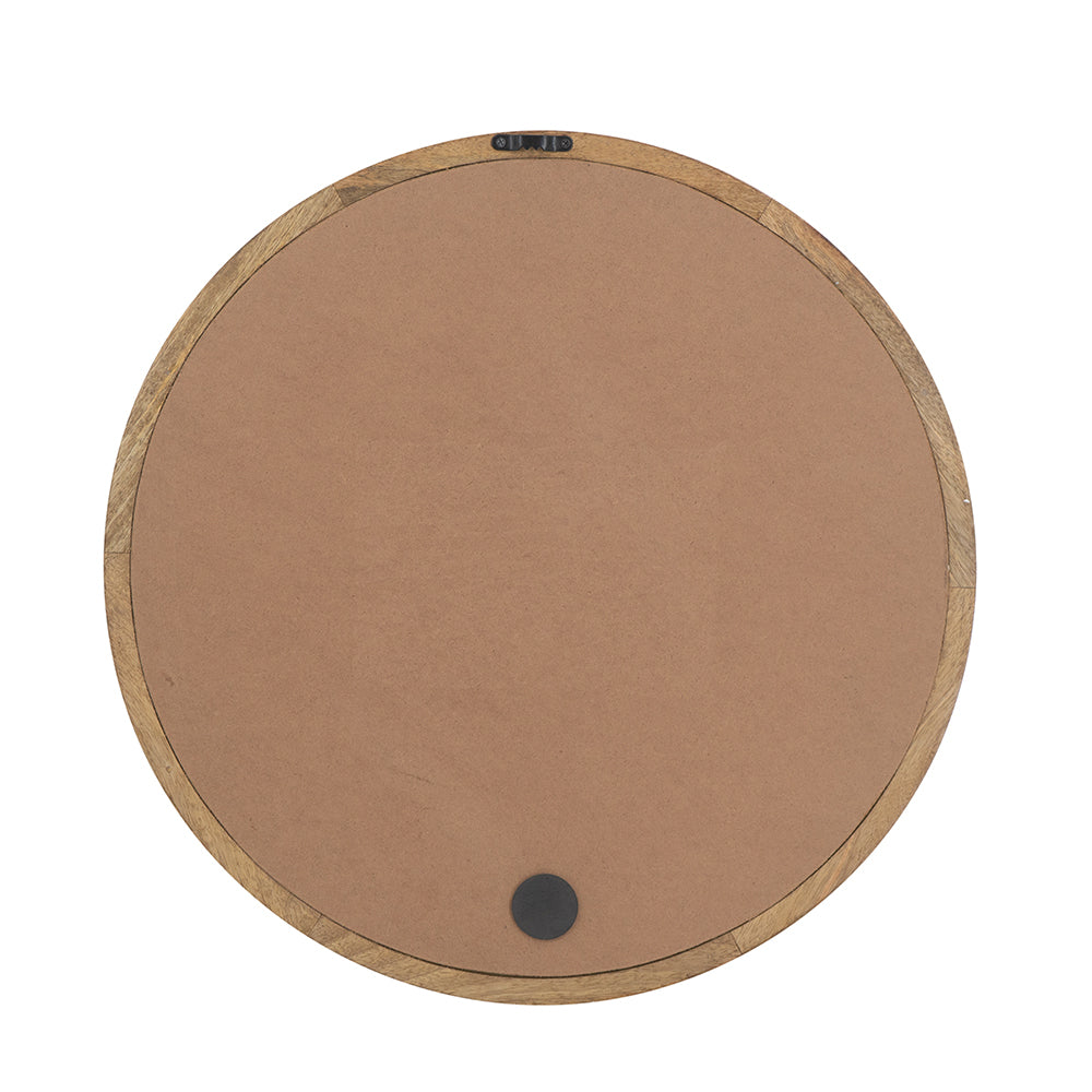 20" X 20" Circle Wall Mirror With Wooden Frame, Wall Mirror For Living Room, Dining Room, Foyer, Bathroom, Office Brown Wood Glass