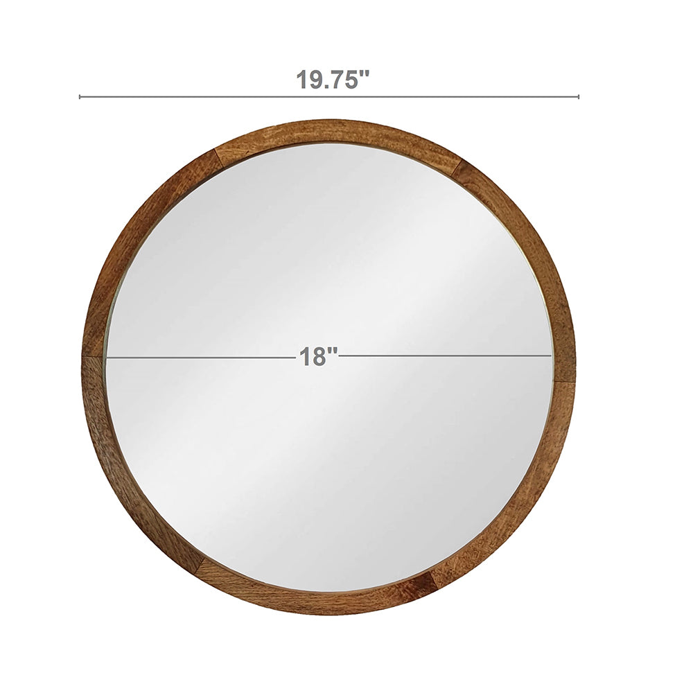 20" X 20" Circle Wall Mirror With Wooden Frame, Wall Mirror For Living Room, Dining Room, Foyer, Bathroom, Office Brown Wood Glass