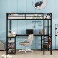 Full Metal Loft Bed With Desk And Shelves, Loft Bed With Ladder And Guardrails, Loft Bed Frame For Bedroom, Black Old Sku: W1307S00016 Pre Sale Date: 2024 3 7. Black Metal