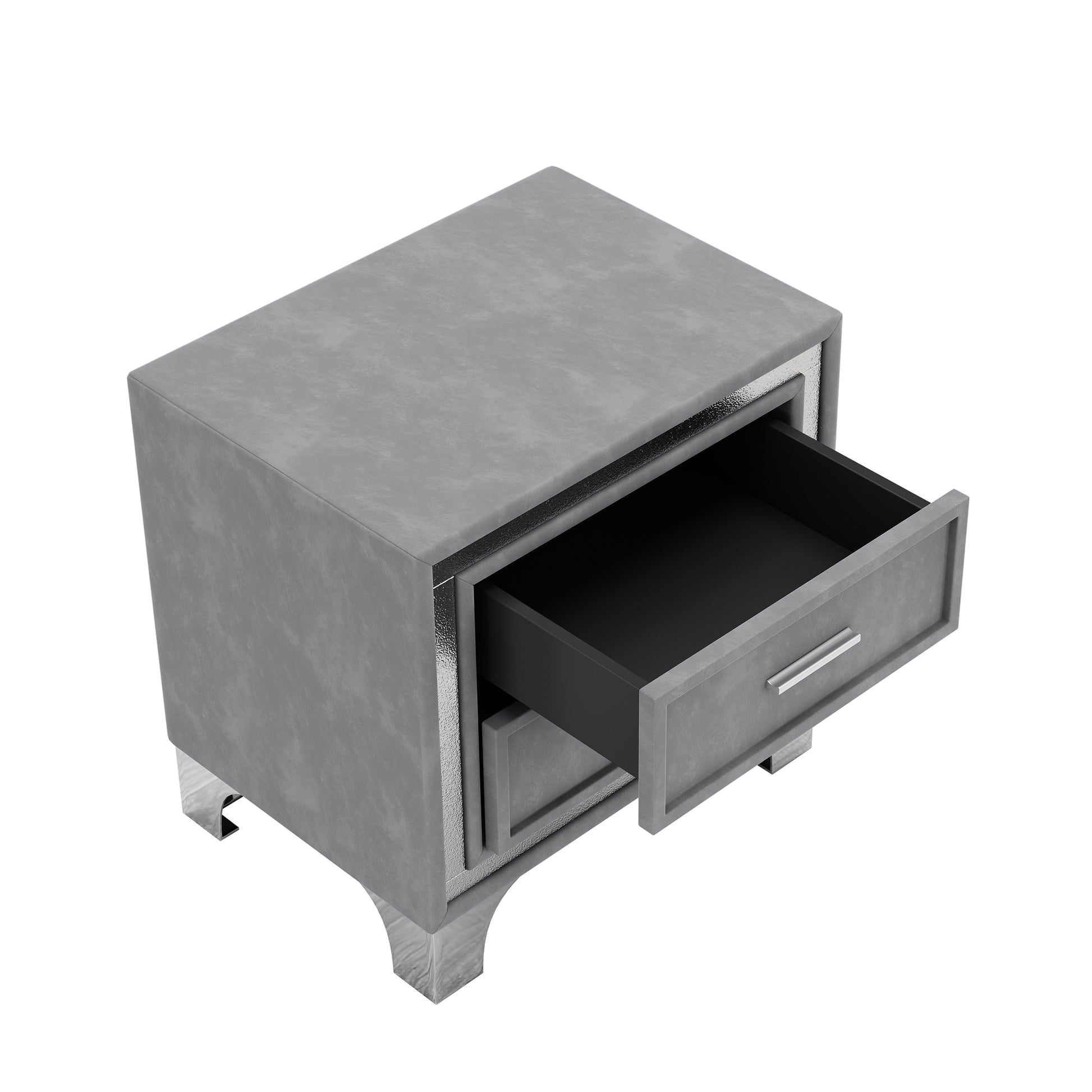 3 Pieces Bedroom Sets,Queen Size Upholstered Platform Bed With Led Lights And Two Nightstands Gray Gray Velvet