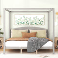 King Size Canopy Platform Bed With Headboard And Support Legs, Grey Wash Box Spring Not Required Grey Wood Pine