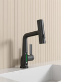 Pull Out Lift Led Temperature Digital Display Bathroom Basin Faucet, Single Handle 360 Rotatable Waterfall 3 In 1 Basin Tap With Adjustable Height Matte Black One Matte Black Deck Mounted Matte