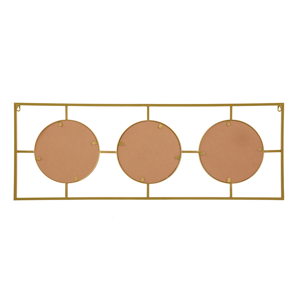 3 Mirror Piece Wall Mirror In Gold Rectangular Frame, Home Wall Decor For Bedroom Living Room, 43"X16" Gold Iron