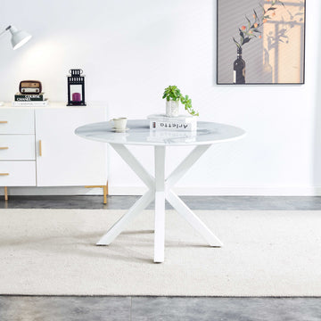 42.1"White Table Cross Leg Mid Century Dining Table For 4 6 People With Round Mdf Table Top, Pedestal Dining Table, End Table Leisure Coffee Table White Kitchen & Dining Tables Mdf