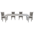 Silver Finish 5Pc Dining Set Table W Leaf And 4X Side Chairs Modern Glam Style Crystal Tufted Chairs Upholstered Seat Wooden Dining Room Furniture Silver Seats 4 Dining Room Extendable Glam,Modern Rectangular Dining Table With Chair Wood