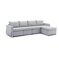4 Seat Module Sectional Sofa Couch With 1 Ottoman,Seat Cushion And Back Cushion Removable And Washable,Light Grey Light Grey Wood Primary Living Space Soft Modern Rubberwood Foam Linen 4 Seat
