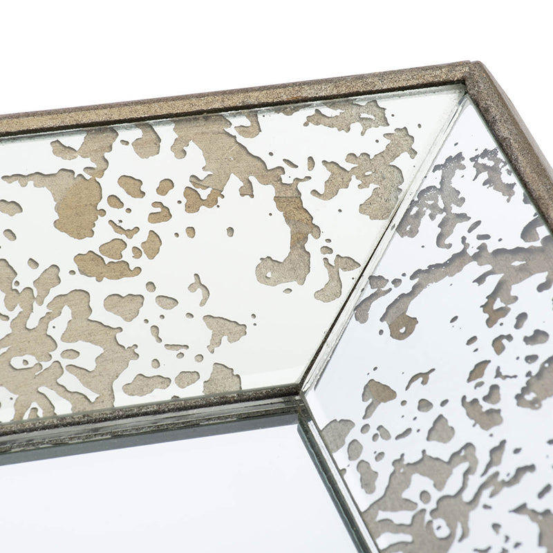 24" X 15" Antique Silver Rectangle Mirror With Floral Accents, Mirrored Display Tray, Hanging Wall Mirror Silver Mdf Glass