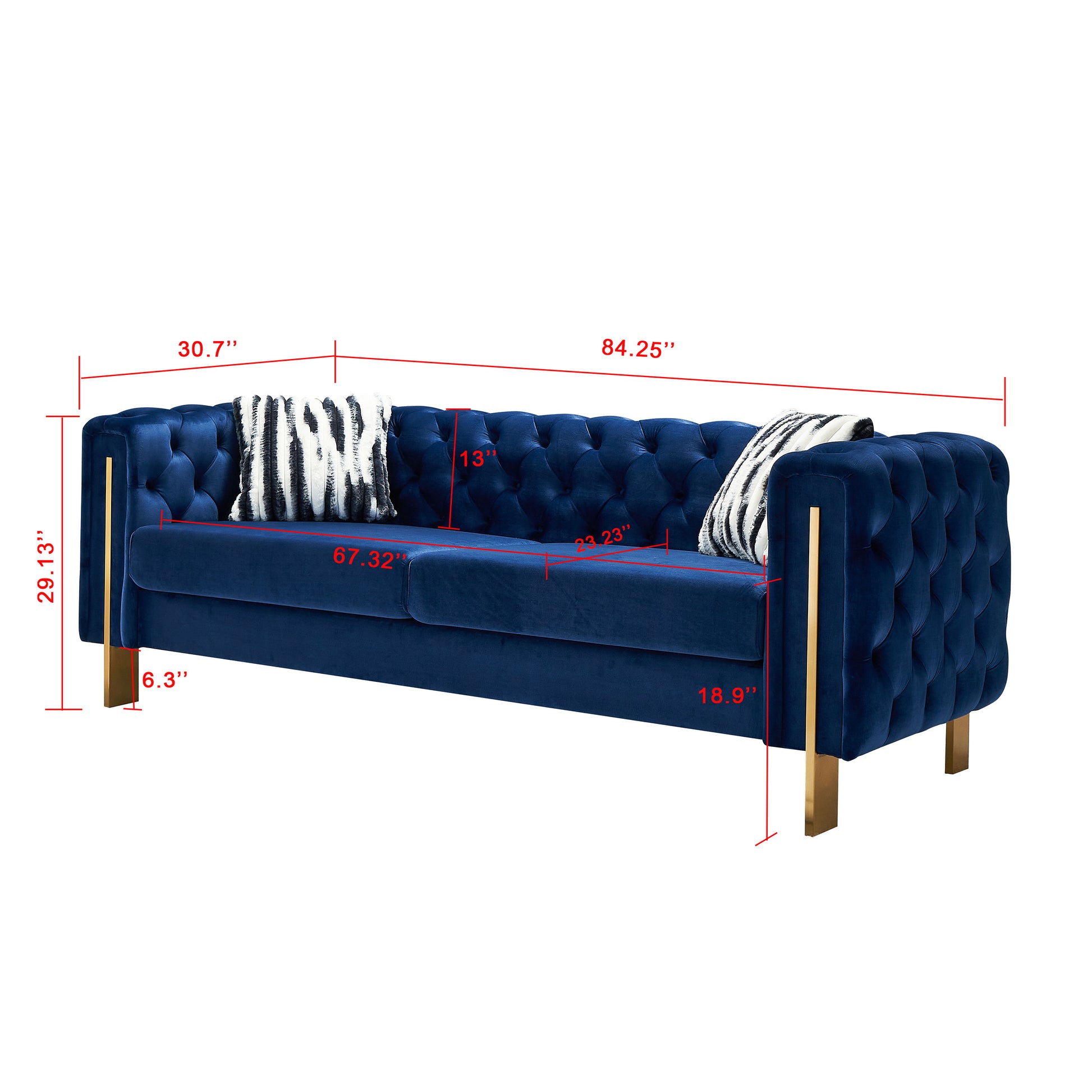 Chesterfield Modern Tufted Velvet Living Room Sofa, 84.25''W Couch,Blue Blue Velvet Wood Primary Living Space Tufted Back Modern Square Arms Foam Velvet 2 Seat