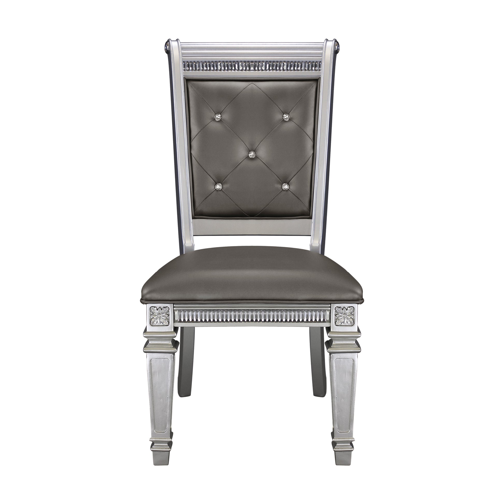 Silver Finish 7Pc Dining Set Table W Leaf 2X Armchairs 4X Side Chairs Modern Glam Style Crystal Tufted Chairs Upholstered Seat Wooden Dining Room Furniture Silver Seats 6 Dining Room Extendable Glam,Modern Rectangular Dining Table With Chair Wood